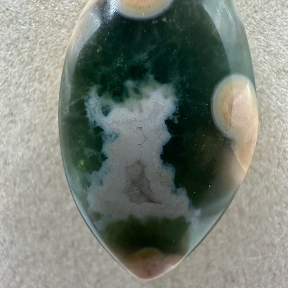 Eye Shaped Ocean Jasper Pendant on Stainless Steel Chain - Picture 9 of 9
